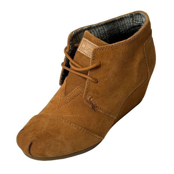 Toms Cognac “ Yellow Gold” Corlina Round Toe Lace Up Wedge Shoes Size 6 NEW - Picture 3 of 8